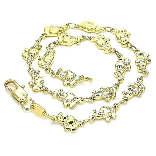 18k Gold Filled High Polish Finsh Elephant Link Anklet Bracelet