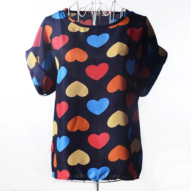 2017 new Large size women printing blouse bird bat shirt short-sleeved chiffon blusas femininas roupas summer style