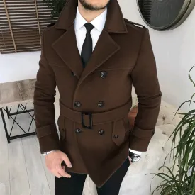 Advbridge Lapel Double Row Button Casual Trench Coat Woolen Coat with Belt Men's Trench Coat Autumn Men's Woolen Business Jacket