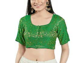 Attractive Green Colored Ready To Wear Brocade Blouse For Women