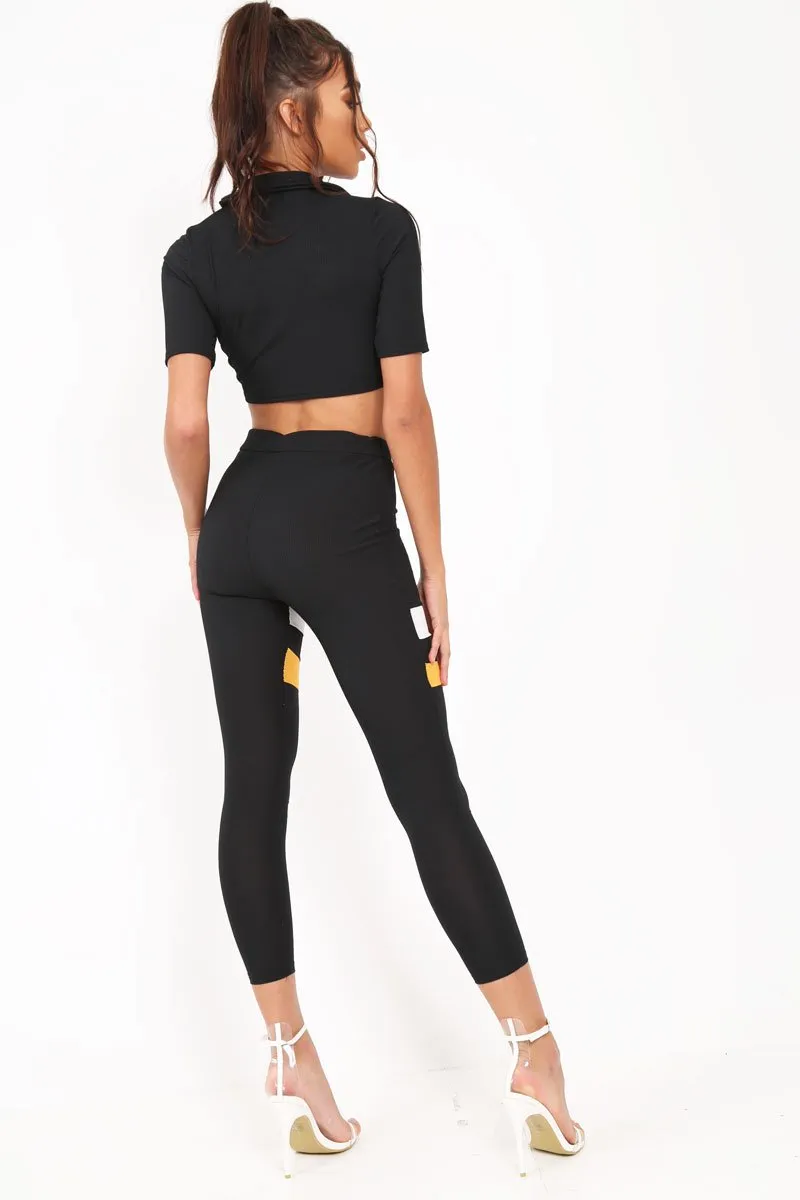 Black And Mustard Stripe Crop Top And Leggings Co-Ord - Ramey