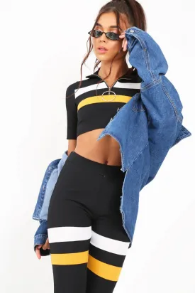 Black And Mustard Stripe Crop Top And Leggings Co-Ord - Ramey