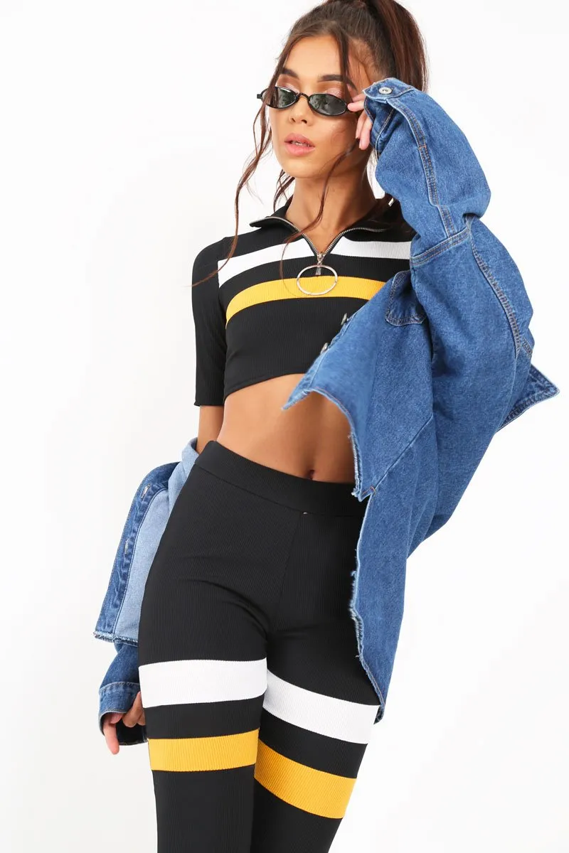 Black And Mustard Stripe Crop Top And Leggings Co-Ord - Ramey