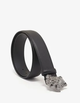 Black Grain Leather Gunmetal Medusa Buckle Belt