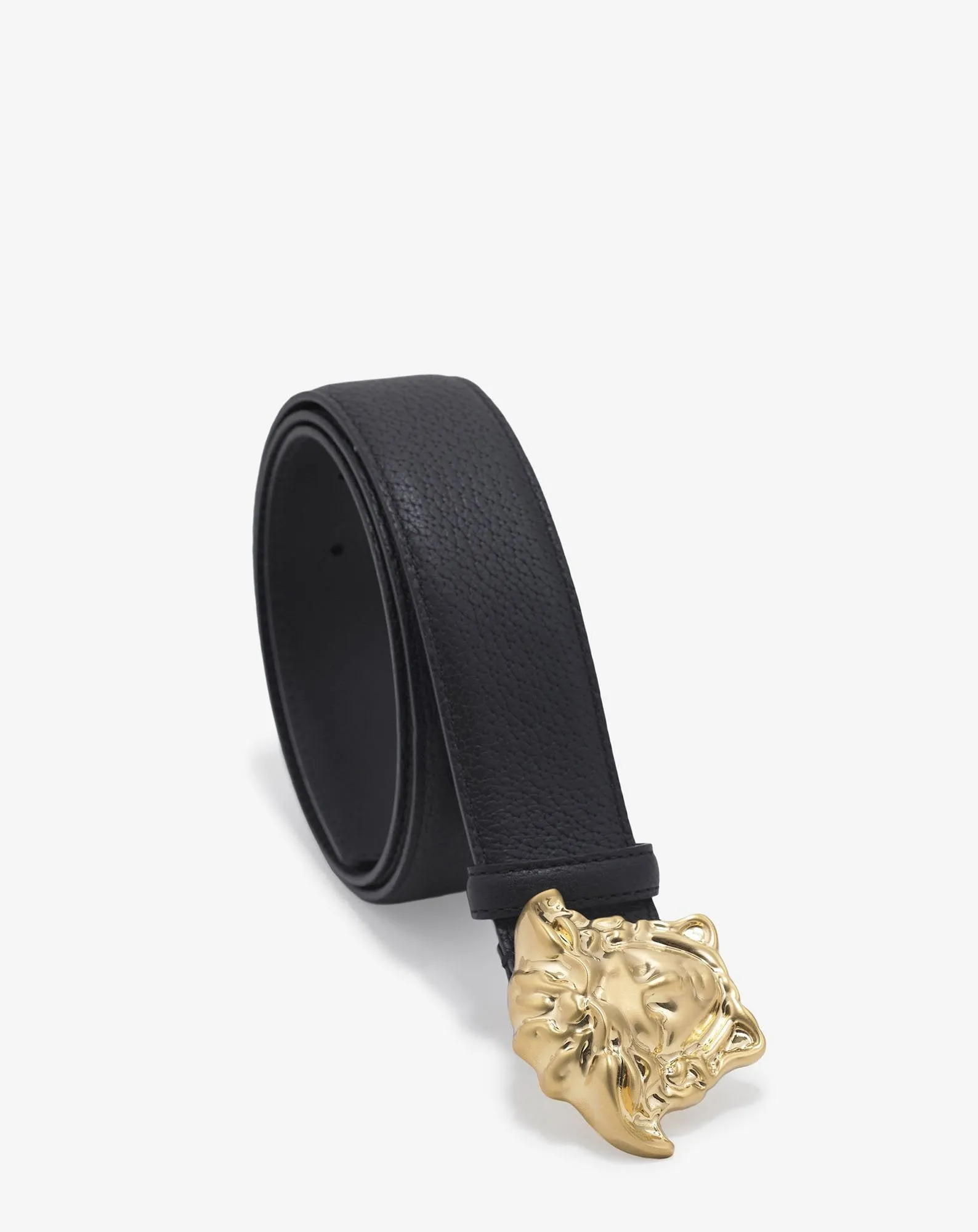 Black Grain Leather Medusa Buckle Belt