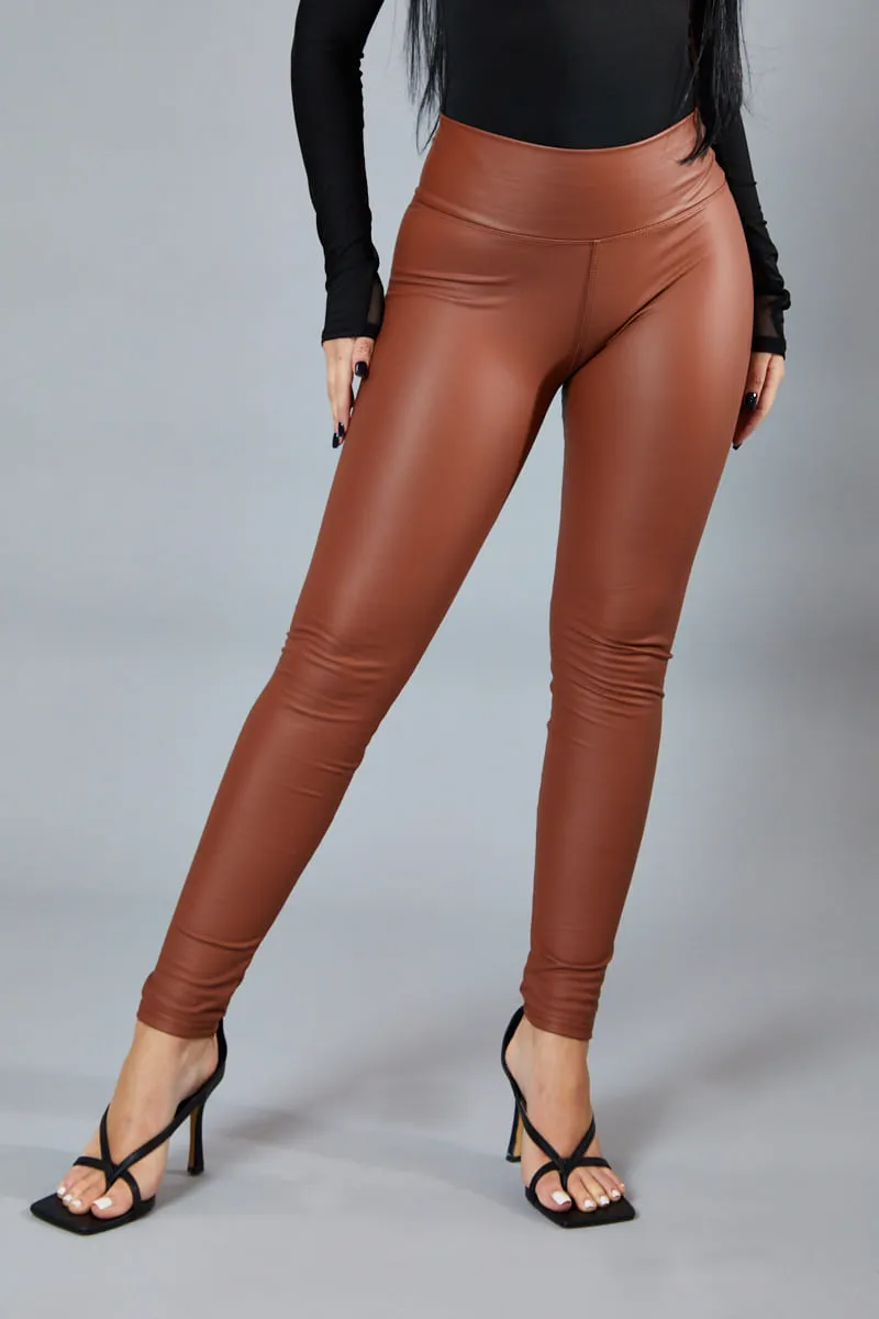 Camel High Waisted Pu Leggings - Kayal