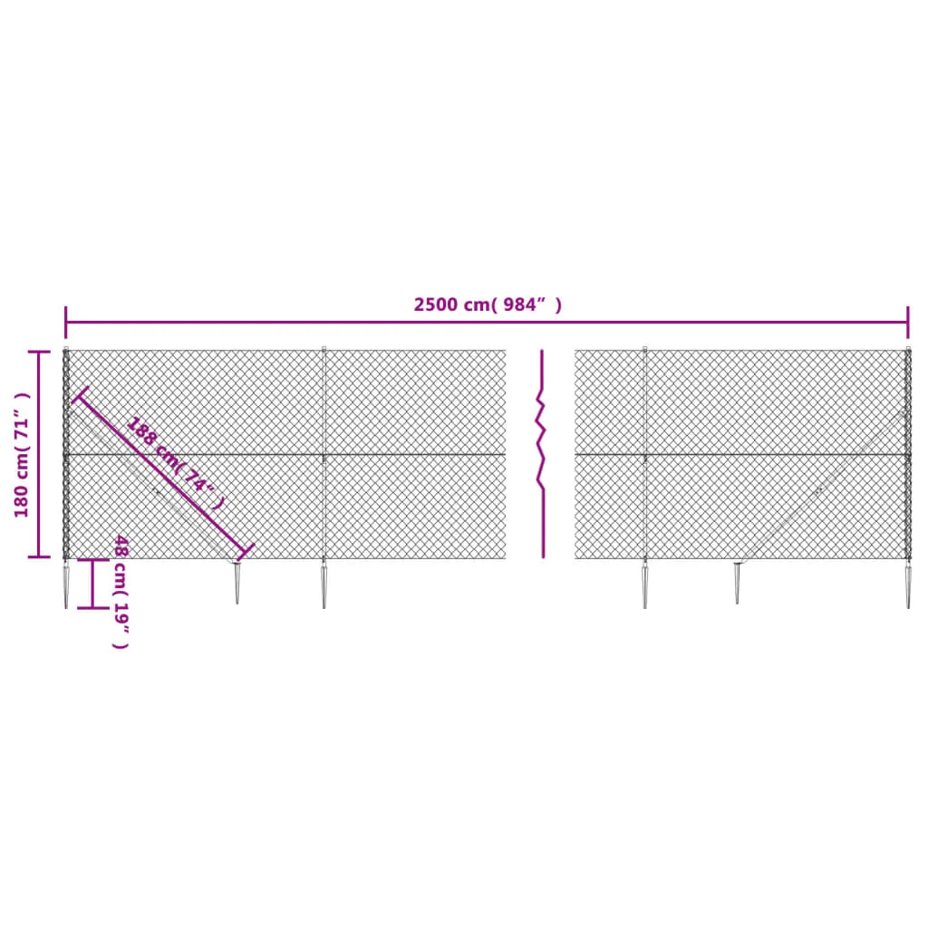 Chain Link Fence with Spike Anchors Anthracite 1.8x25 m