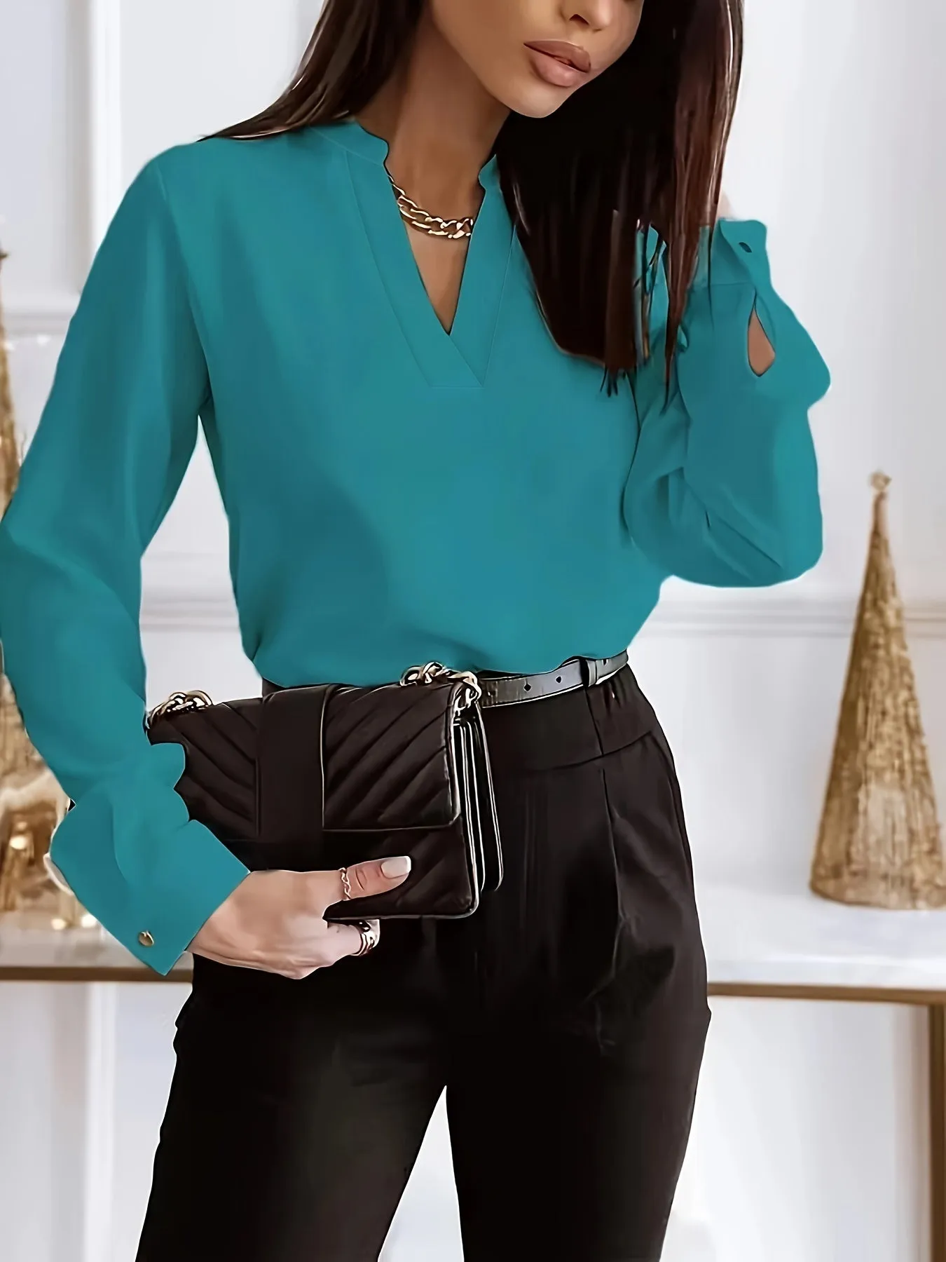 Chic Plus Size Long Sleeve Workwear Blouse for Women