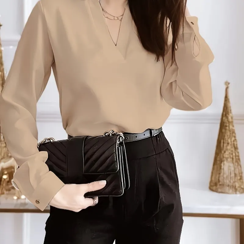 Chic Plus Size Long Sleeve Workwear Blouse for Women