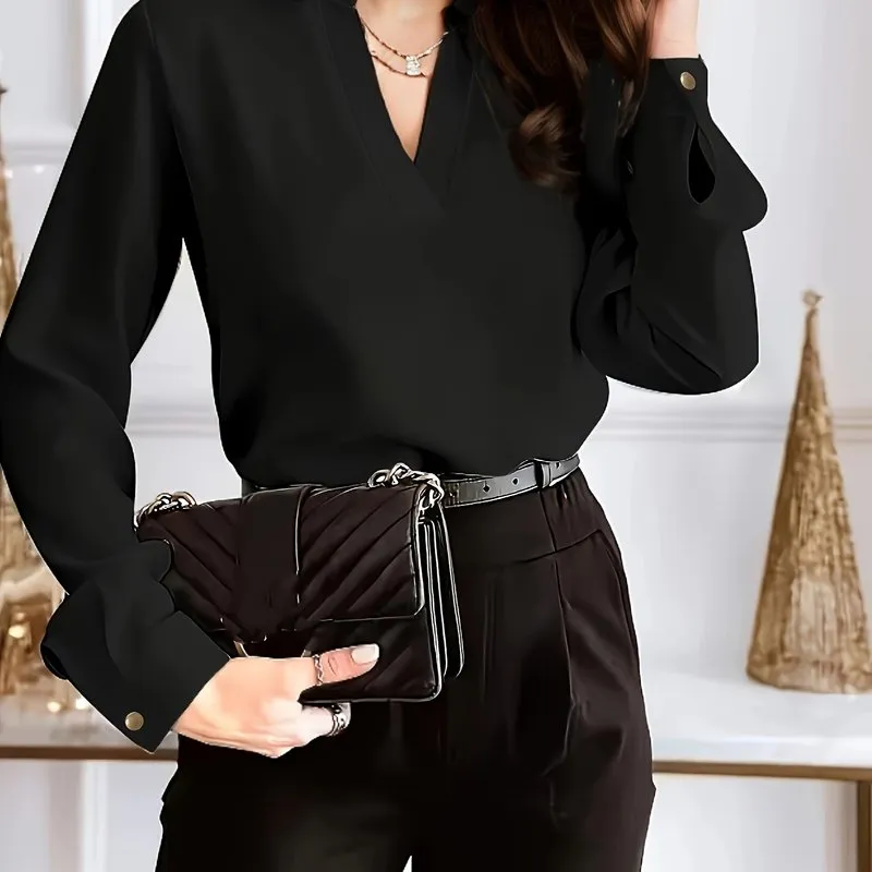 Chic Plus Size Long Sleeve Workwear Blouse for Women