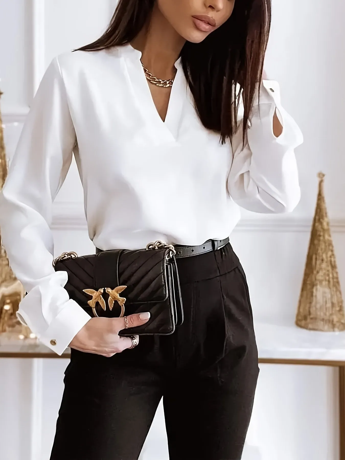 Chic Plus Size Long Sleeve Workwear Blouse for Women