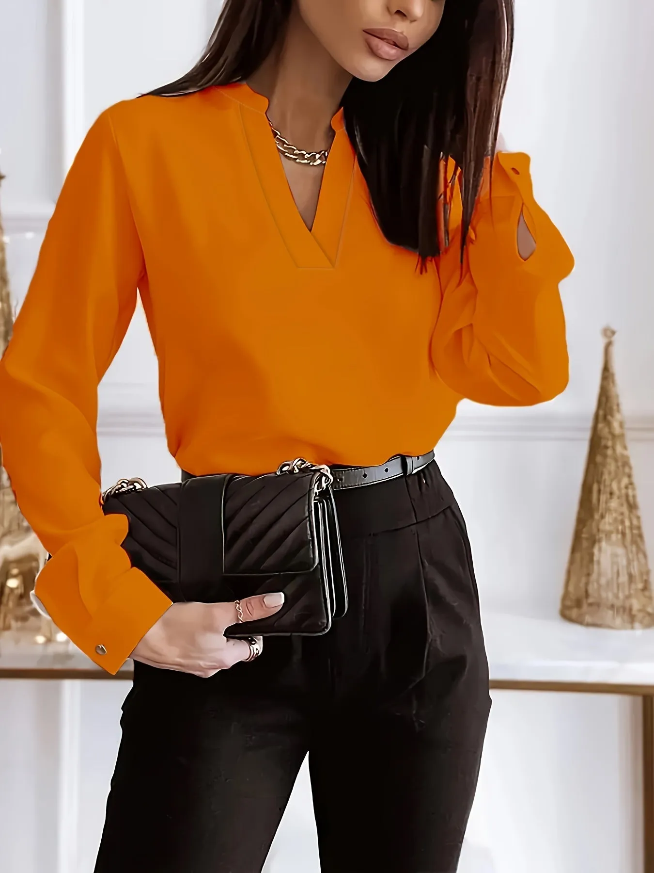 Chic Plus Size Long Sleeve Workwear Blouse for Women