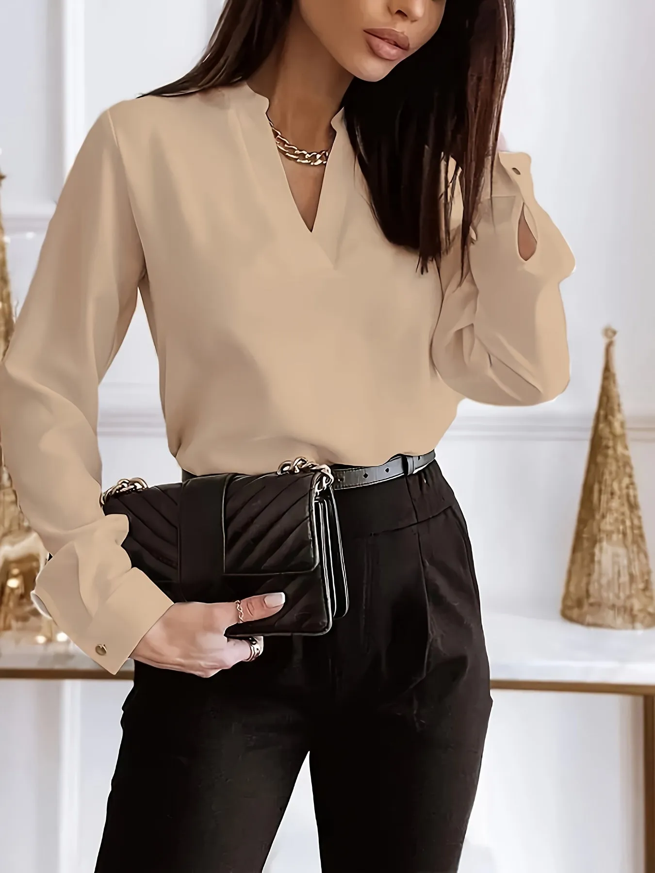 Chic Plus Size Long Sleeve Workwear Blouse for Women