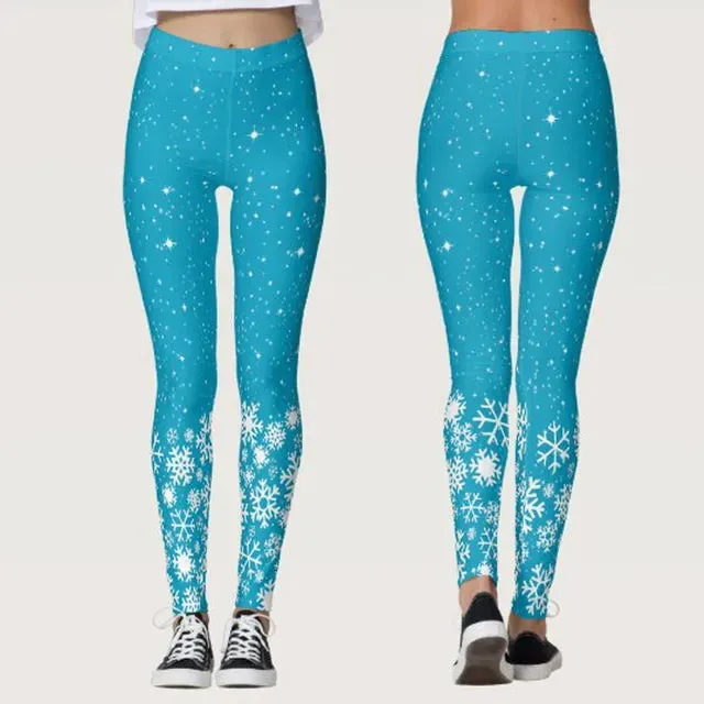 Christmas Leggings Seamless Push Up | Ugly Santa Snowman Print | High Waist Party Pants | Women's Xmas Pantalone