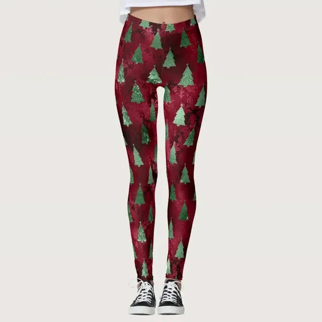 Christmas Leggings Seamless Push Up | Ugly Santa Snowman Print | High Waist Party Pants | Women's Xmas Pantalone