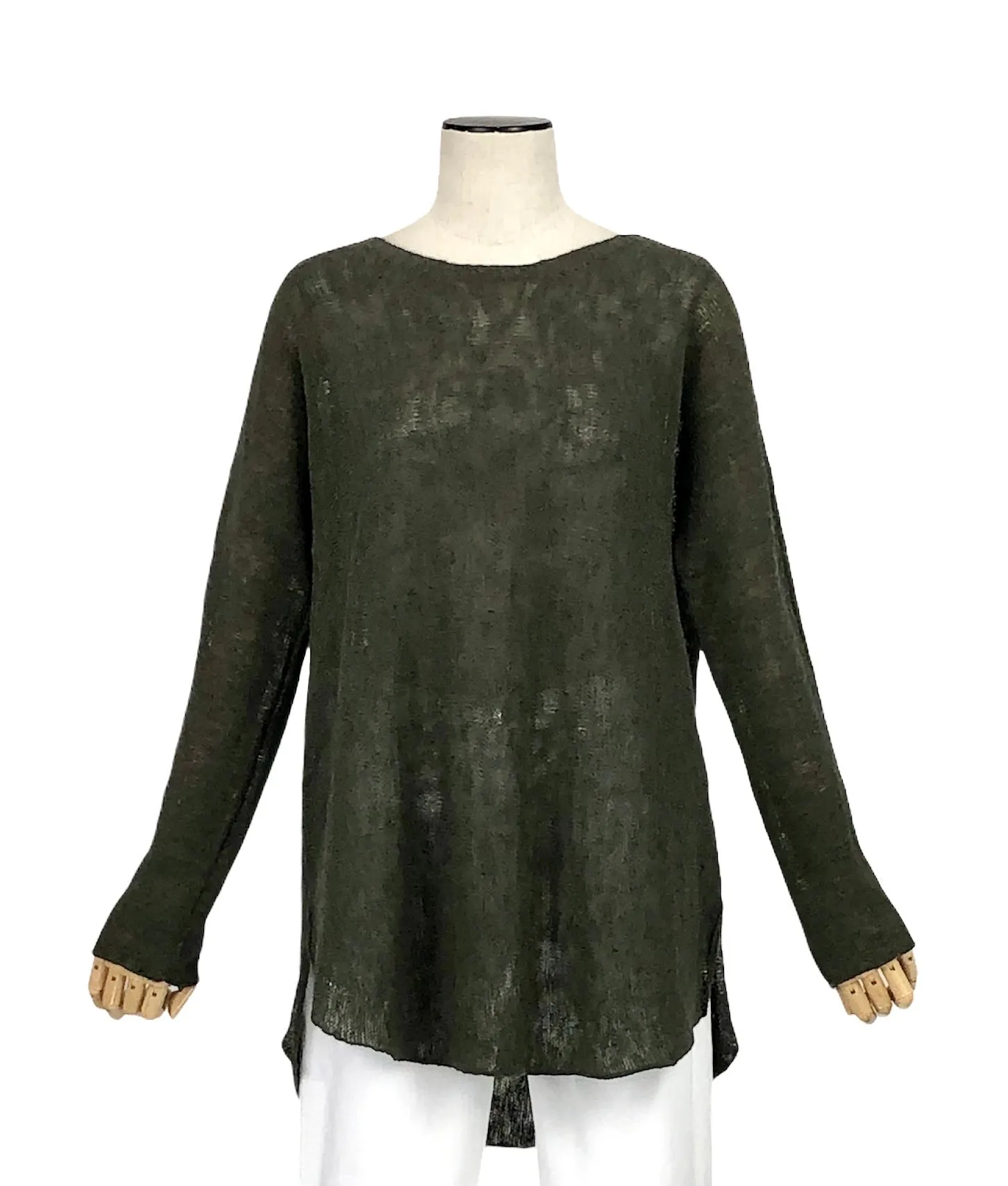 Dark Green Linen Blend Sweater | Size S