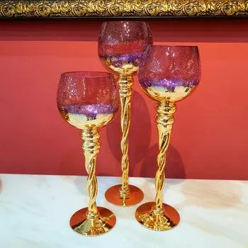 Exquisite Crystal Candlestick Set -Mauve