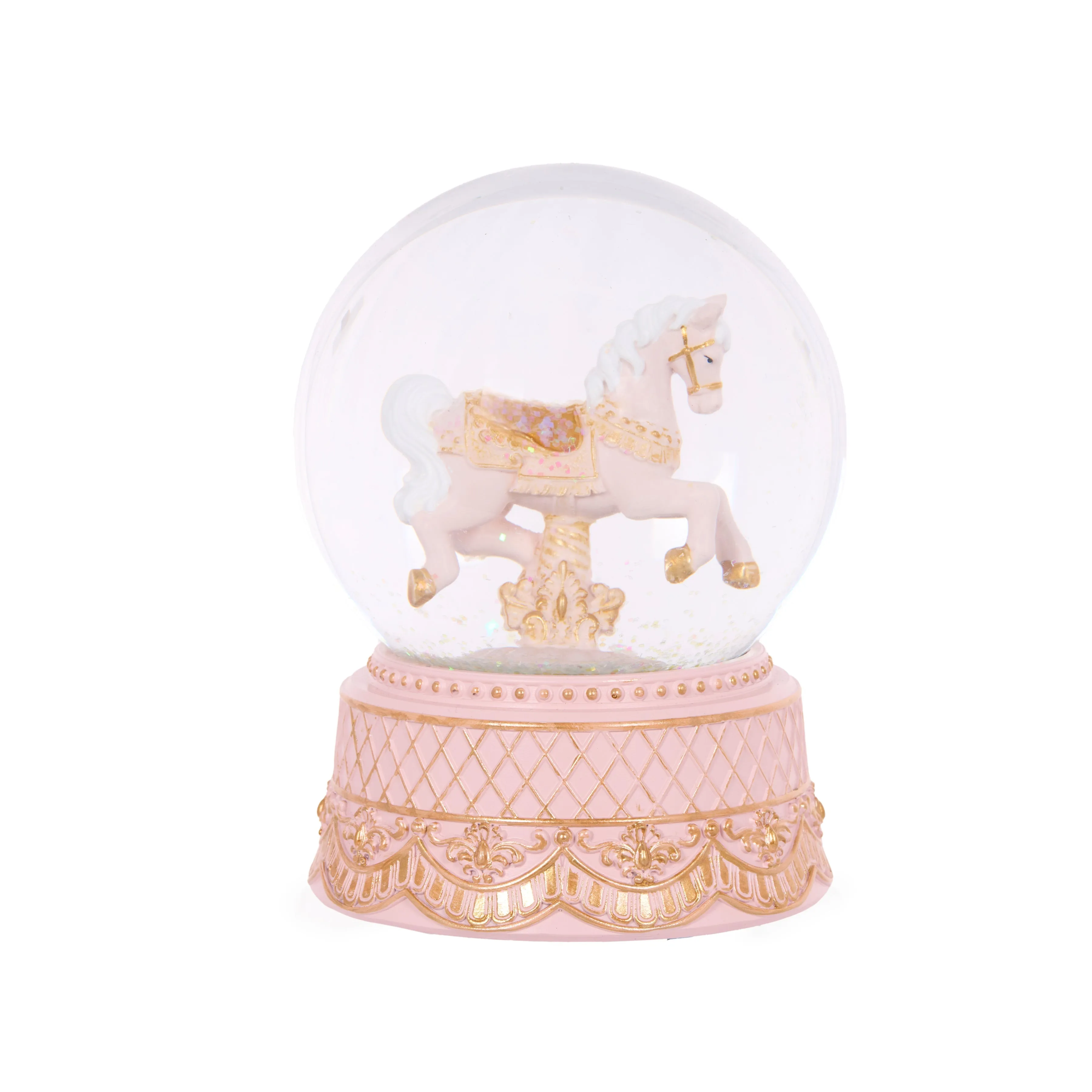 Exquisite Pink Rocking Horse Snow Globe