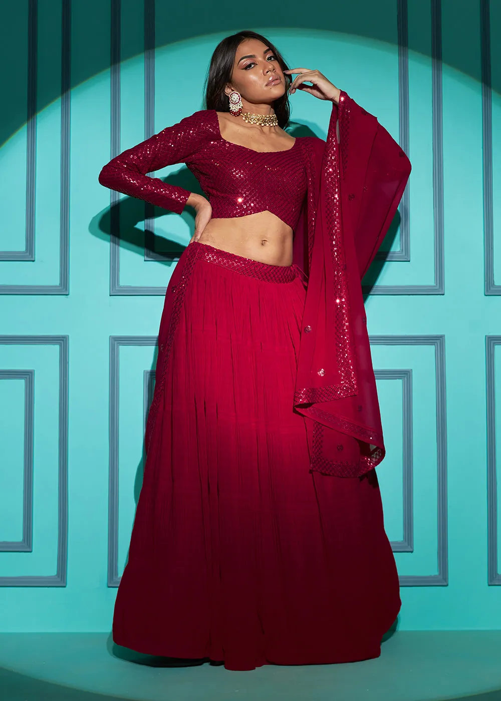 Exquisite Red Georgette Wedding Party Lehenga Choli