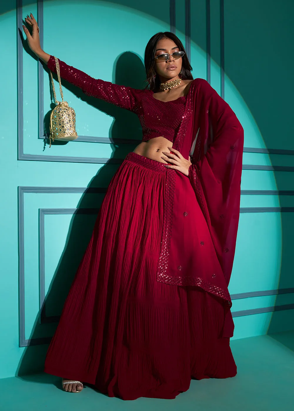 Exquisite Red Georgette Wedding Party Lehenga Choli