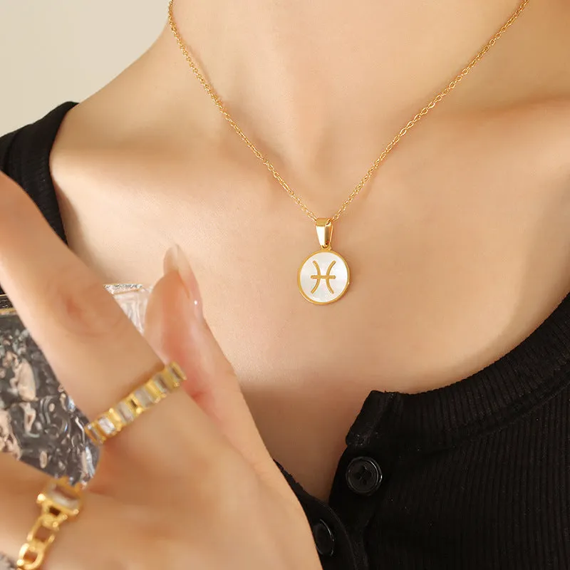 Exquisite Zodiac White Seashell Design Pendant Necklace