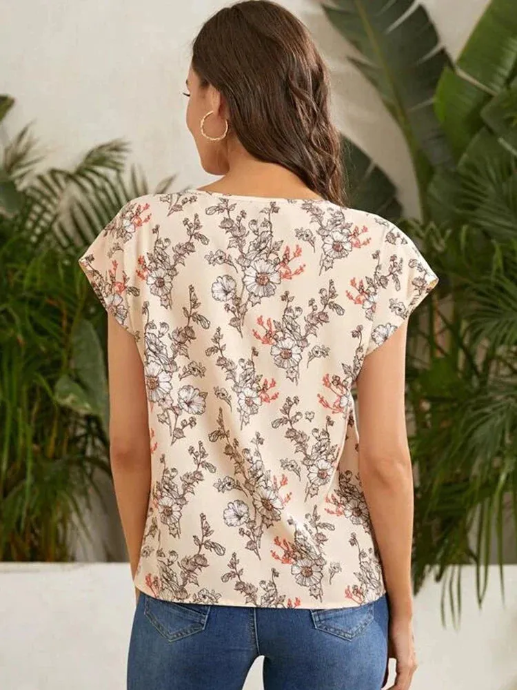 Fashion Casual Floral Print Round Neck Holiday Summer T-shirt