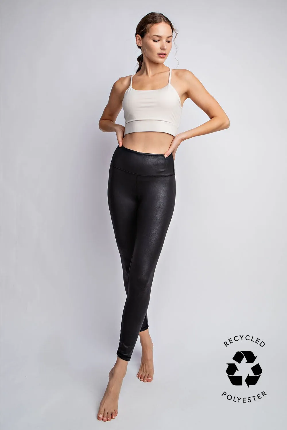 Faux Leather Full Length Leggings - Black by Rae Mode