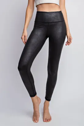 Faux Leather Full Length Leggings - Black by Rae Mode