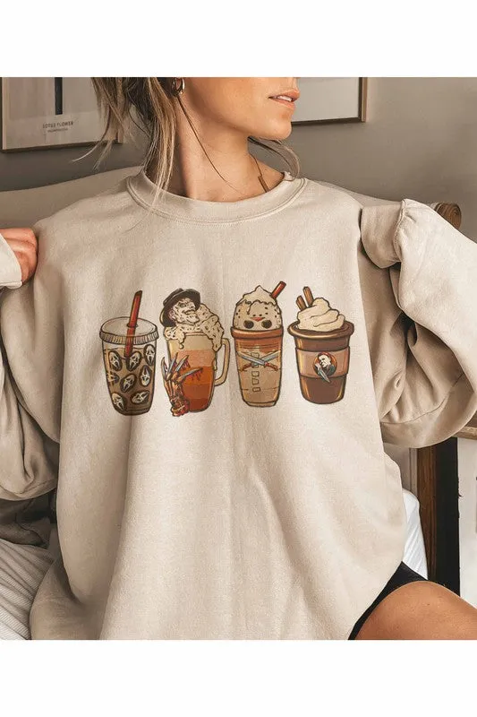 HORROR FALL COFFEE GRAPHIC SWEATSHIRT PLUS SIZE