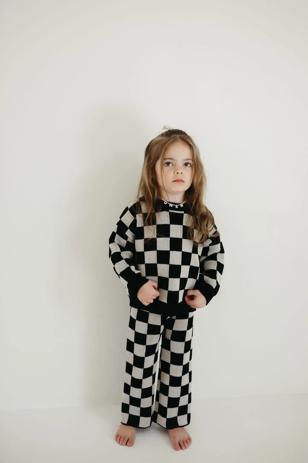 Knit Pant Set | Black Checkerboard