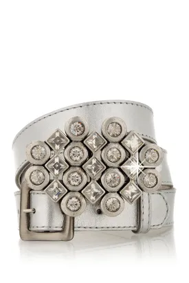 LK DESIGNS CRYSTAL CLUSTER Silver Leather Belt