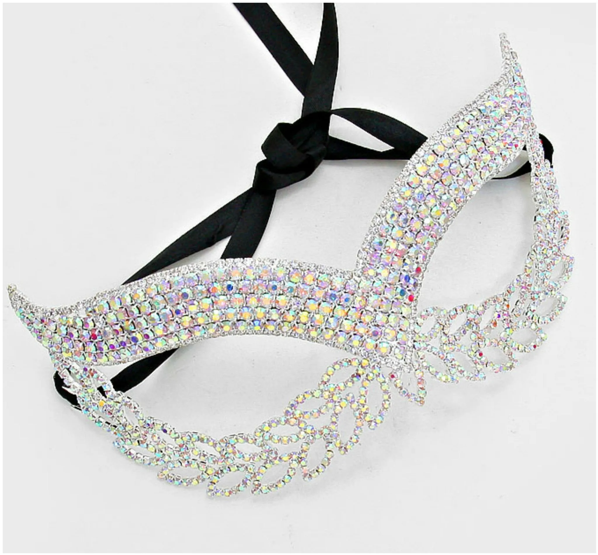 Maddie Exquisite Cat Eye Masquerade Mask | Crystal | Silver