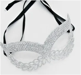 Maddie Exquisite Cat Eye Masquerade Mask | Crystal | Silver