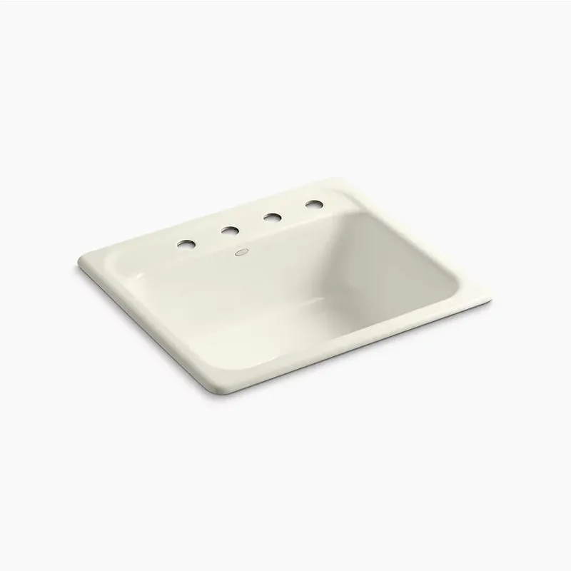 Mayfield 22" x 25" x 8.75" Enameled Cast Iron Single-Basin Drop-In Kitchen Sink in Biscuit - 4 Faucet Holes