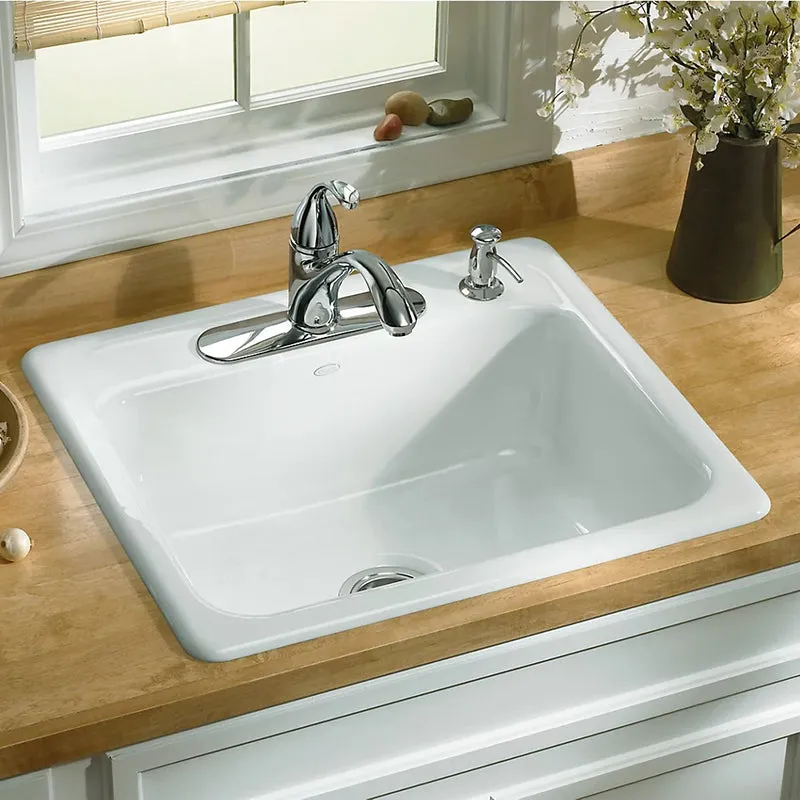 Mayfield 22" x 25" x 8.75" Enameled Cast Iron Single-Basin Drop-In Kitchen Sink in Biscuit - 4 Faucet Holes