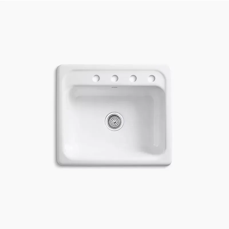 Mayfield 22" x 25" x 8.75" Enameled Cast Iron Single-Basin Drop-In Kitchen Sink in Biscuit - 4 Faucet Holes