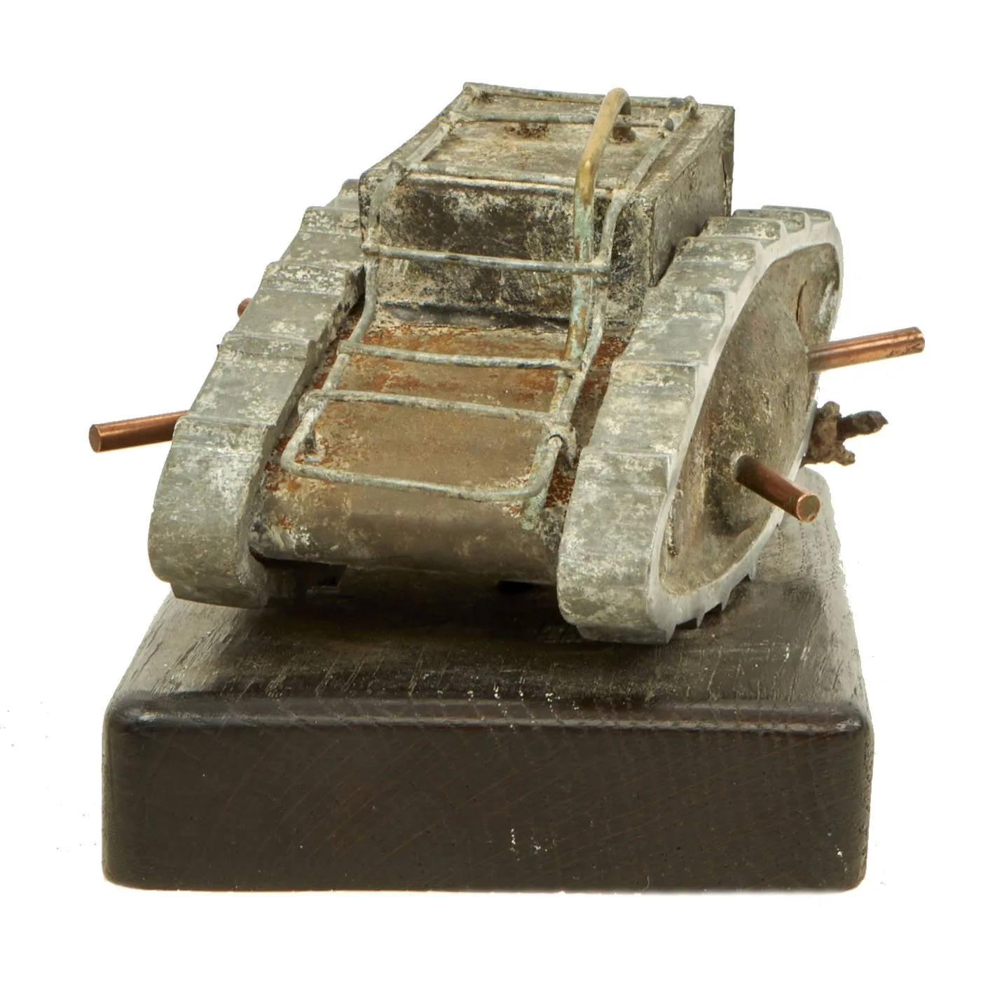 Original British WWI Trench Art Mk V Tank Model with Inscribed Ol’Faithful 1918 Plaque