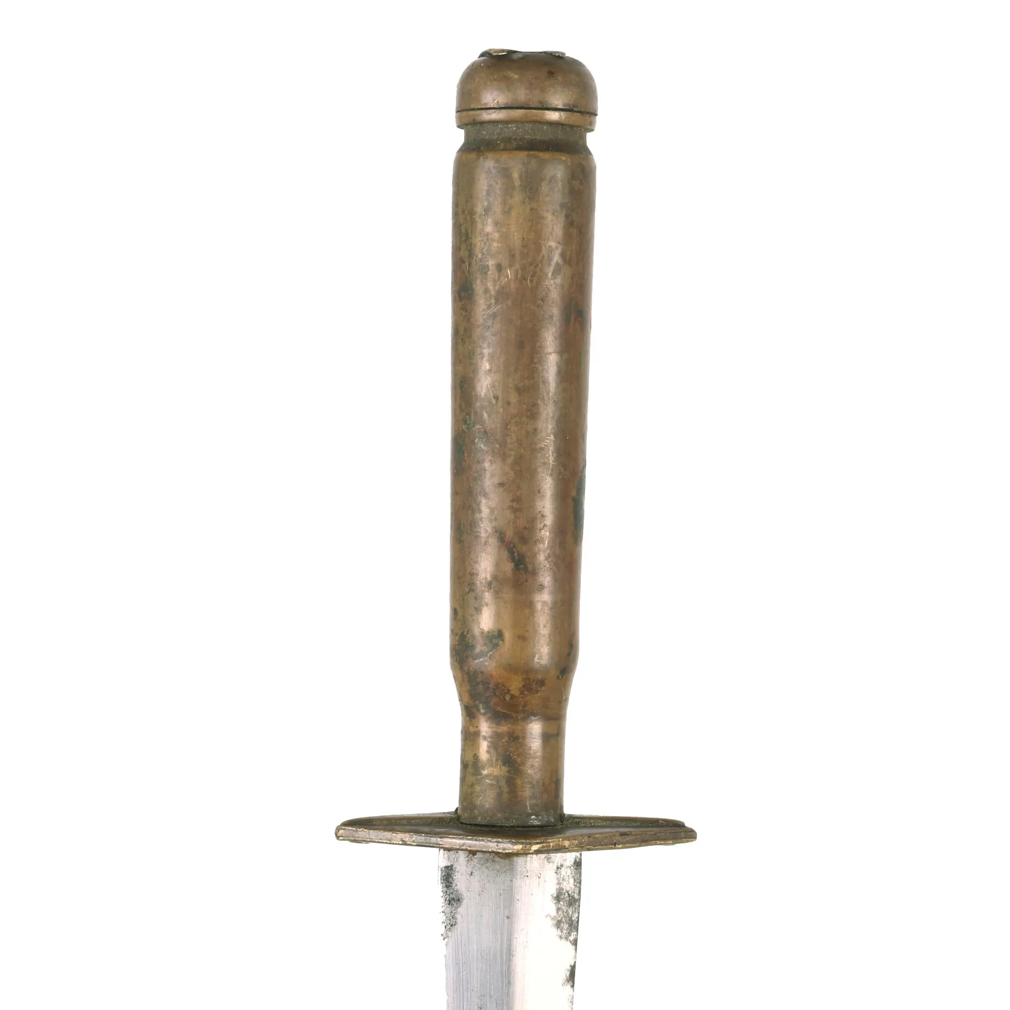 Original British WWII Fairbairn-Sykes Style Trench Knife with Bullet Casing Handle & Leather-Wrapped Scabbard