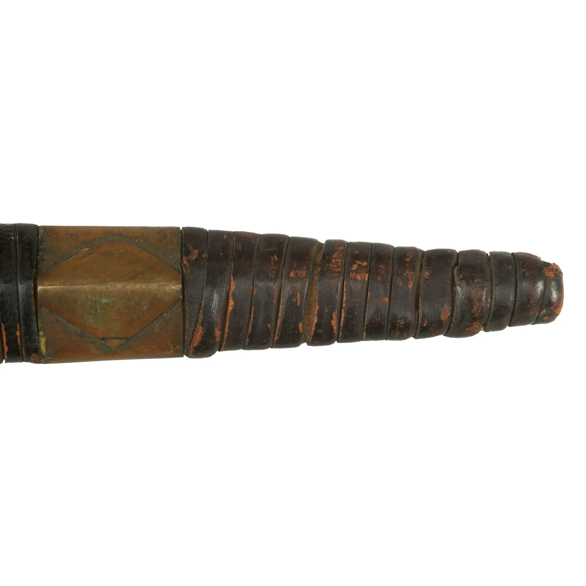 Original British WWII Fairbairn-Sykes Style Trench Knife with Bullet Casing Handle & Leather-Wrapped Scabbard