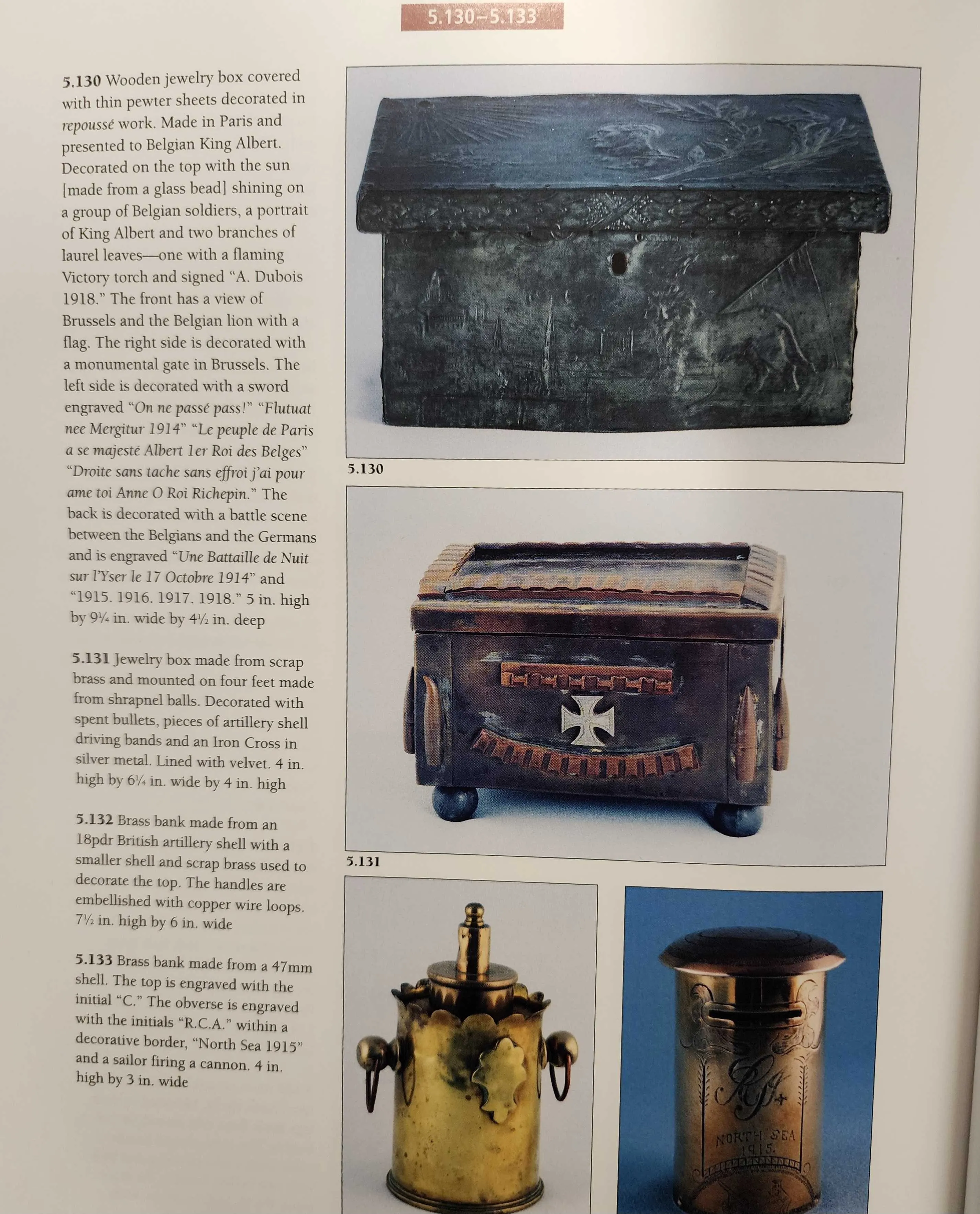 Original French WWI French Made Repoussé Pewter/Wood Belgian King Albert Commemorative Chest With Key - Featured In The Book “Trench Art, An Illustrated History” by Jane Kimball on Page 188