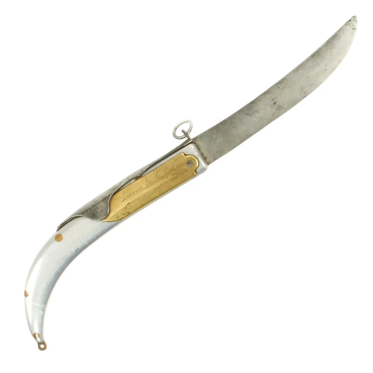 Original French WWI Trench Made Large Folding Knife with Aluminum and Brass Handle