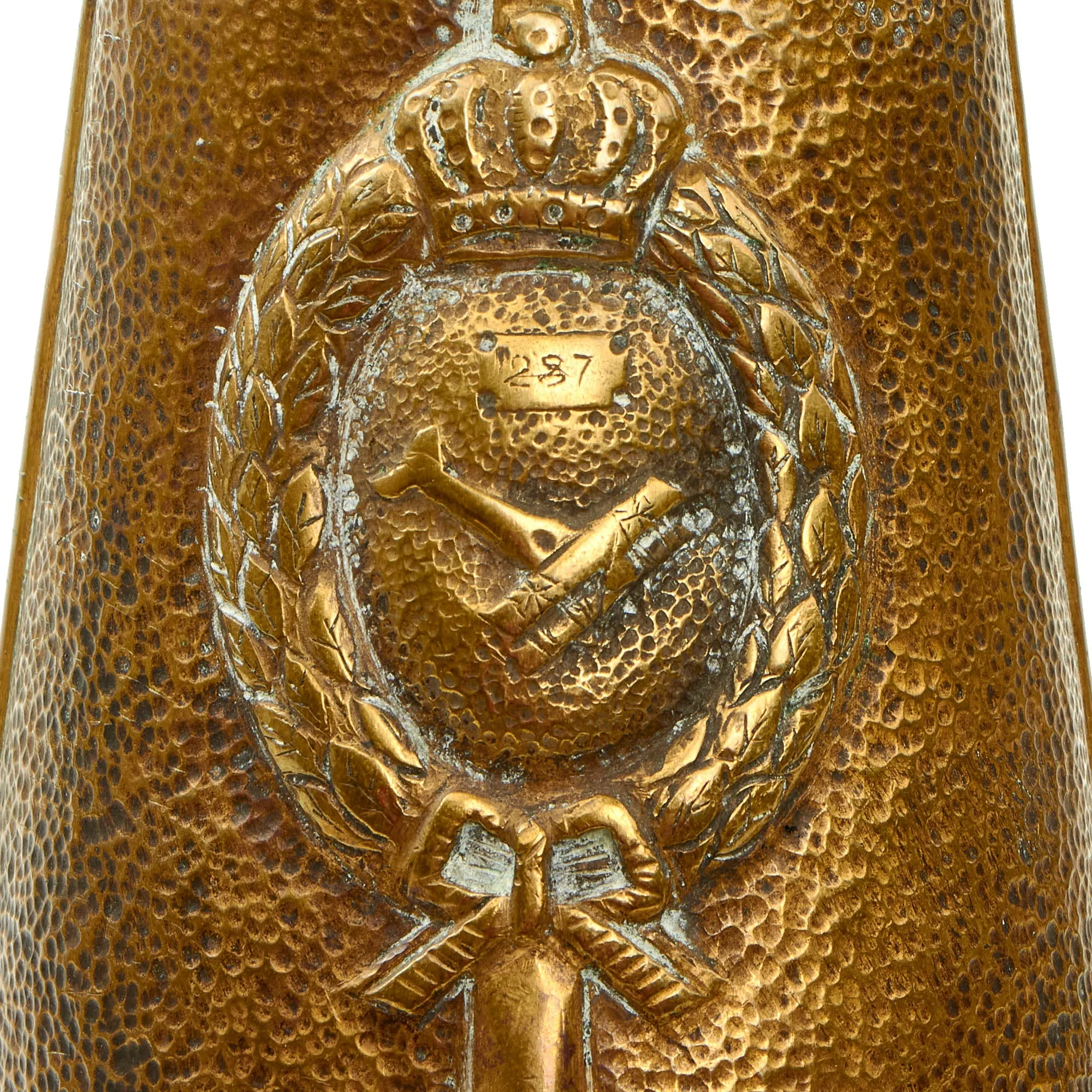 Original Imperial German Deutsche Luftstreitkräfte Air Service Shell Casing Trench Art Vase With Relief of Bavarian Pilot’s Badge