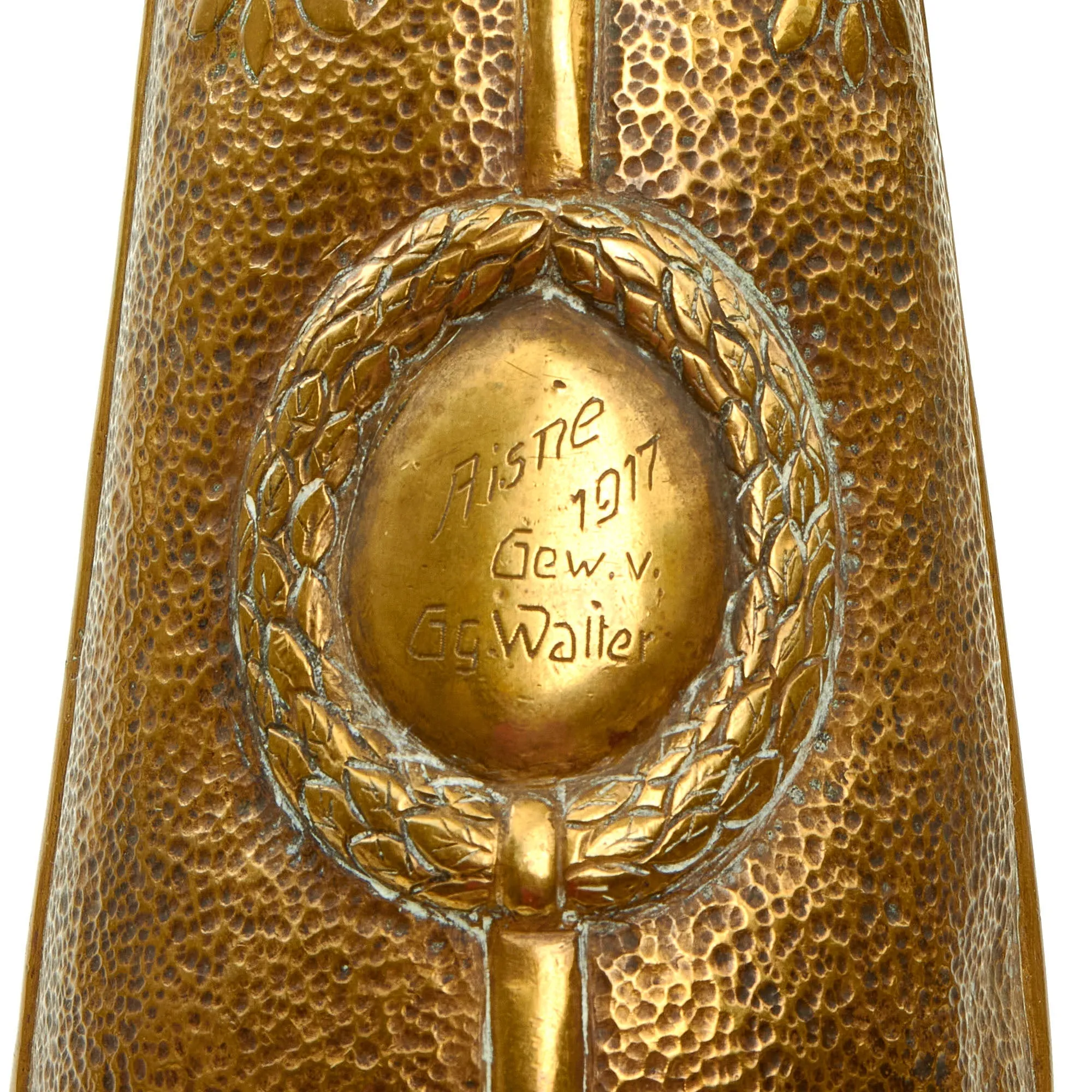 Original Imperial German Deutsche Luftstreitkräfte Air Service Shell Casing Trench Art Vase With Relief of Bavarian Pilot’s Badge