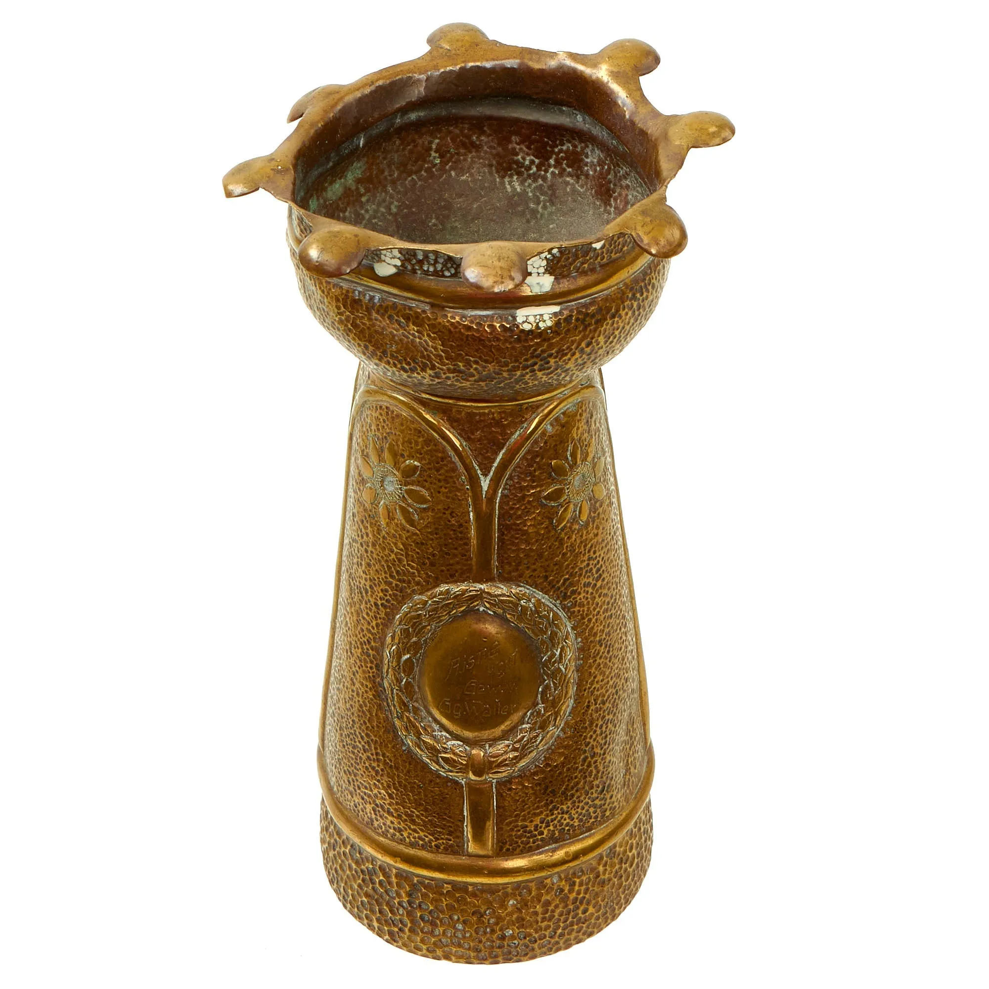 Original Imperial German Deutsche Luftstreitkräfte Air Service Shell Casing Trench Art Vase With Relief of Bavarian Pilot’s Badge