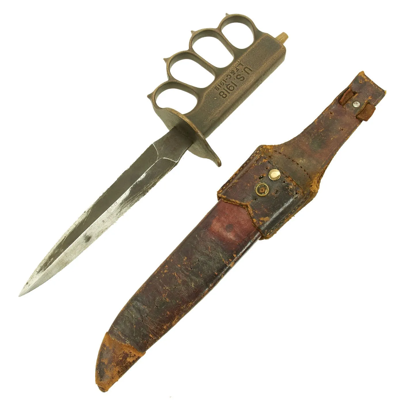 Original U.S. WWI M1918 Mark I Modified Trench Knife by L. F. & C. with Custom Leather Scabbard