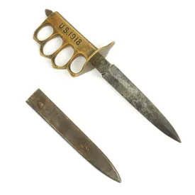 Original U.S. WWI Model 1918 Mark I Trench Knife by AU LION with Matching Scabbard