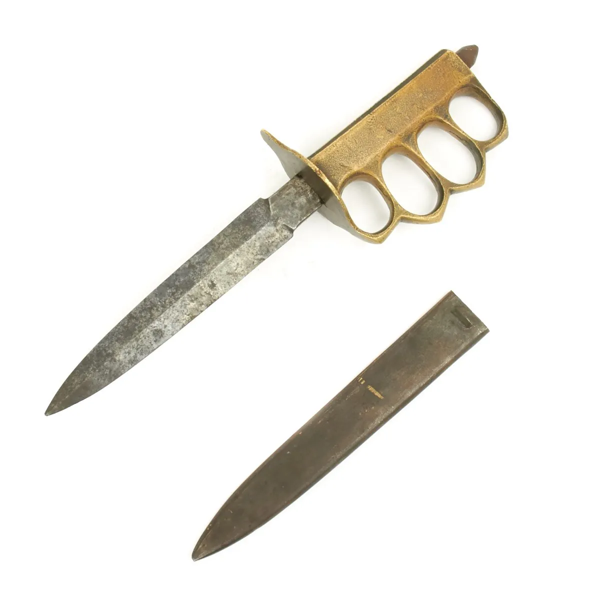 Original U.S. WWI Model 1918 Mark I Trench Knife by AU LION with Matching Scabbard