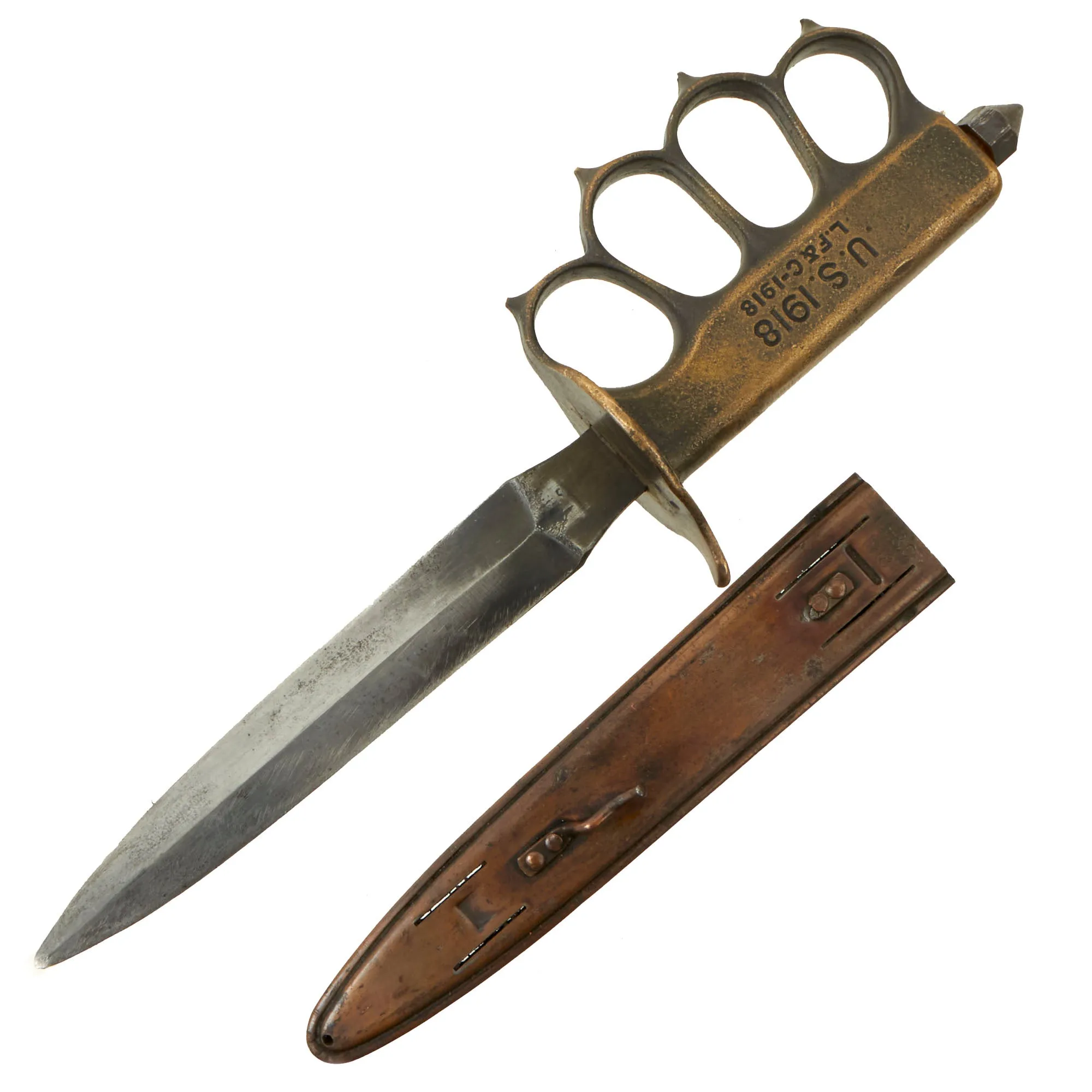 Original U.S. WWI Model 1918 Mark I Trench Knife by L. F. & C. with Correct Steel Scabbard