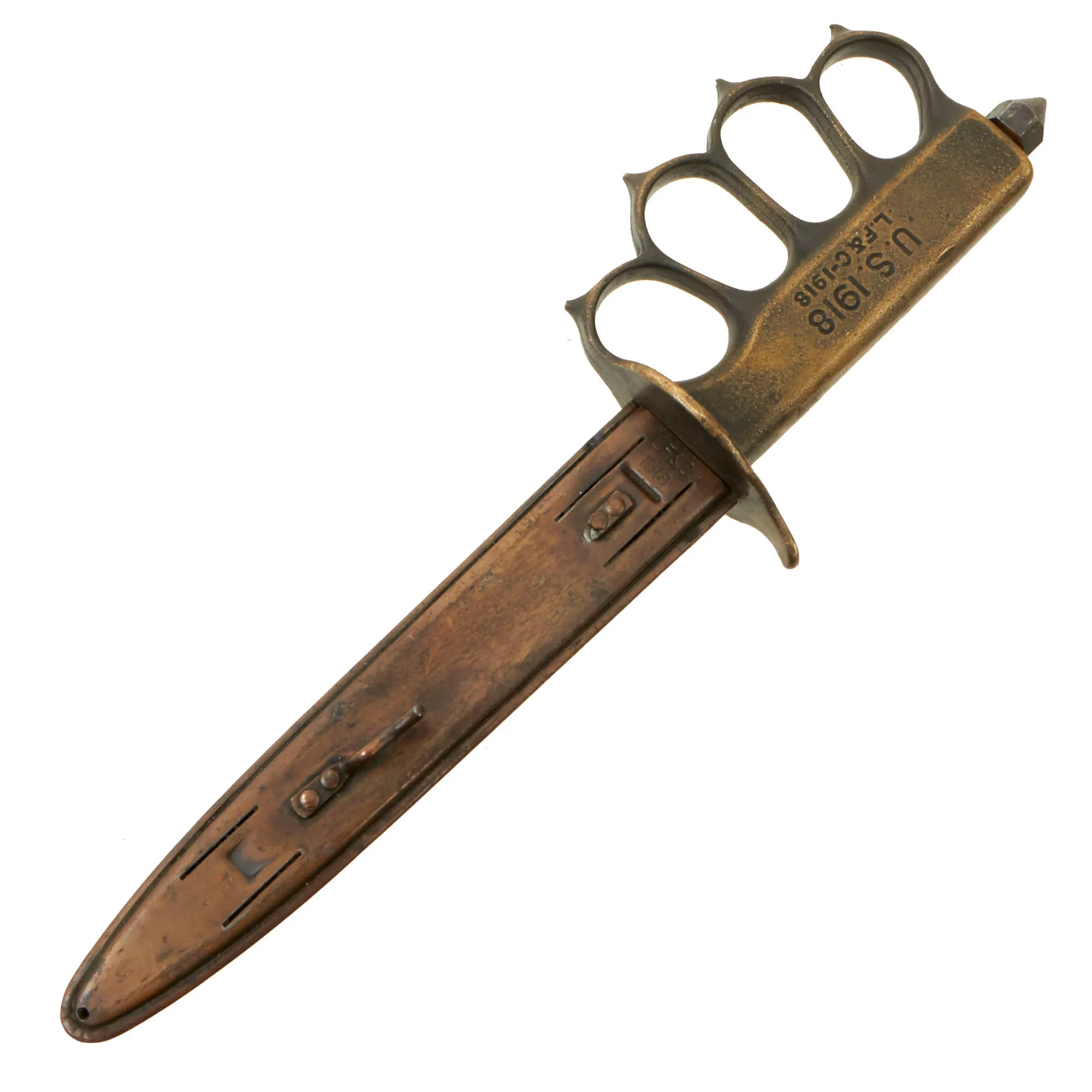 Original U.S. WWI Model 1918 Mark I Trench Knife by L. F. & C. with Correct Steel Scabbard