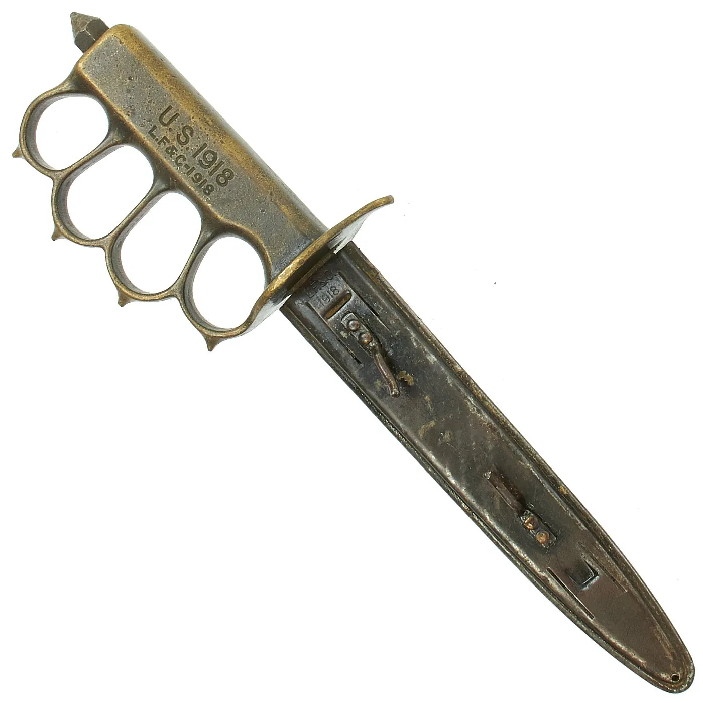 Original U.S. WWI Model 1918 Mark I Trench Knife by L. F. & C. with Steel Scabbard - 1918 Dated